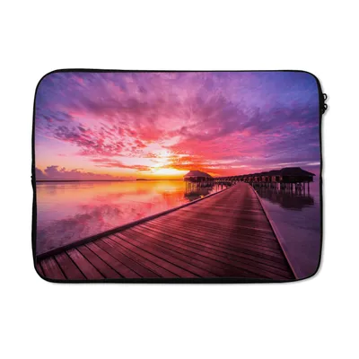 Produktbild von MuchoWow® Laptop Hülle 13 Zoll Steg - Wasser - Sonne - Rosa - Horizont Laptoptasche - Laptophülle - Sleeve - Rundumschutz
