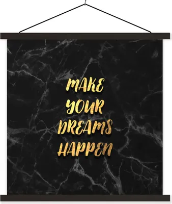 Produktbild von MuchoWow® Textilposter Zitate - Traum - Gold - Marmor 120x120 cm mit schwarzem Rahmen - Aufhängungsset