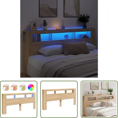 Imagen del producto de Living Store, cabecero LED, roble Sonoma, 220 x 18,5 x 103,5 cm, material de madera