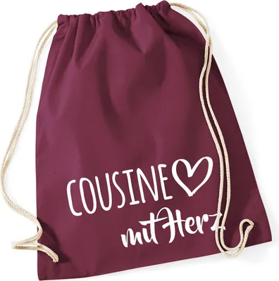 Produktbild von Huuraa Turnbeutel Cousine mit Herz 12 Liter Burgundy Baumwolle Rucksack Geschenkidee