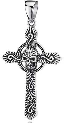 Image de MATERIA, par Matthias Wagner. Collier pour homme en argent 925, avec pendentif représentant une croix celtique et un crâne. Modèle KA-80