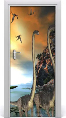 Produktbild von Tulup Türaufkleber 85x205 cm Dekorative Aufkleber Selbstklebend Wasserdichte Tapete Abnehmbar Schlafzimmer Wohnzimmer Wohnkultur - Dinosaurier-Wand