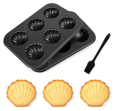 Madeleineformen 2er-Set, 6 Vertiefungen, Karbonstahl, Schwarz