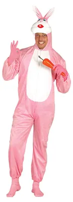 Produktbild von Pinker Comic Hasen Overall mit Hasenkopf Kapuze, Faschingskostüm Größe 52/54
