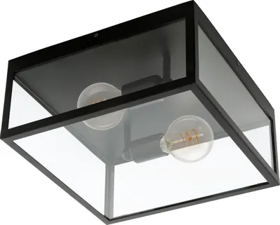 Produktbild von EGLO Deckenlampe Charterhouse, 2 flammige Vintage Deckenleuchte, Material: Stahl, Farbe: Schwarz, Glas: klar, Fassung: E27