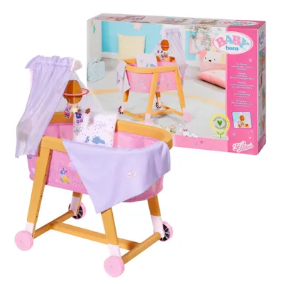 Produktbild von BABY born, Stubenwagen für Puppen mit Rollen zum Fahren, Stoffhimmel und Mobile