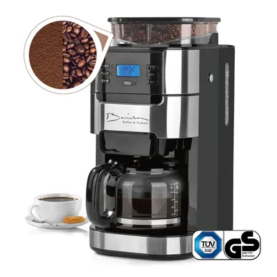 Immagine prodotto di Caffettiera a filtro per baristi Caffettiera con macinino regolabile e caraffa in vetro Funzione Keep warm, timer 24h e filtro permanente Per 10 tazze di caffè