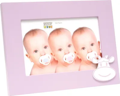 Image de Cadre photo en bois avec motif vache, dimensions 13x18 cm, couleur rose, marque Deknudt, référence S66RK4