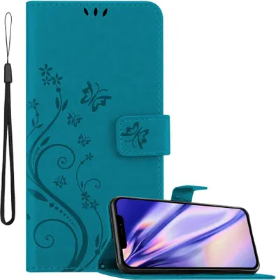 Produktbild von Cadorabo Hülle für Apple iPhone 12 PRO MAX Schutz Hülle in Blau Schutzhülle Handy Hülle Etui Case Blumen Flower