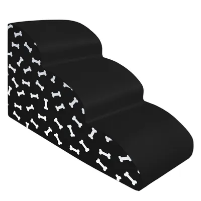 Produktbild von Domarex DOGGURU Schwarz Würfel Hundetreppe 3 Stufen 60x30x40 cm – Rutschfeste Haustiertreppe für kleine Hunde & Katzen – Weich, Stabil & Waschbar