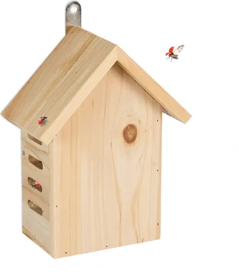 Produktbild von Relaxdays Marienkäferhaus, Marienkäferhotel Garten, zum Aufhängen, Holz unbehandelt, Insektenhotel Marienkäfer, natur