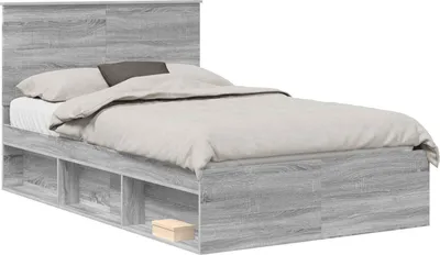 Immagine prodotto di Telaio per letto vidaXL, colore grigio Sonoma, dimensioni 120 x 200 cm, realizzato in legno di pino massello