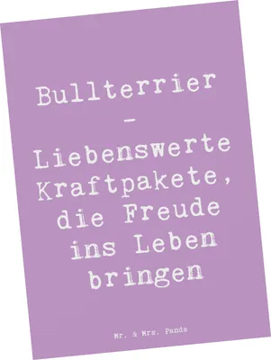 Produktbild von Mr. & Mrs. Panda Postkarte Spruch Bullterrier Kraftpaket - Lavendeltraum - Geschenk, Hunderasse, Grußkarte, Treue, Hunderassen Beschreibung, Wärme, liebevoll, Vielfalt