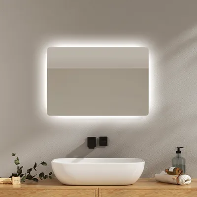 Produktbild von EMKE Badspiegel mit Beleuchtung LED Wandspiegel mit Beschlagfrei, 2 Farben des Lichts, Druckknopfschalter,Energiesparend 40x60cm
