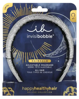 Produktbild von invisibobble Haarreif Damen Silber Glitzer – Hairhalo Eclipse Stardust Crown Strass breit verstellbar – Haarreifen festlich elegant – Haarschmuck Party Silvester Hochzeit Anlass edel