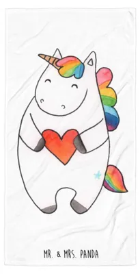 Produktbild von Mr. & Mrs. Panda Strandtuch Einhorn Herz - Weiß - Geschenk, Unicorn, Duschhandtuch, Freundin, Badehandtuch, Einhörner, Handtuch, Lustig, Großes, Duschtuch, Witzig