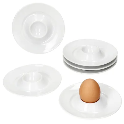 Zdjęcie produktu dla zestaw 6 kubków na jajka Tommy z podstawką biała porcelana 6 osób Brunch