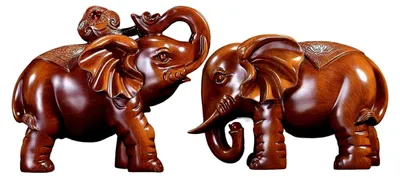 Produktbild von Holzelefant Figur | Holz geschnitzte Elefantenfigur | Paar Wohnaccessoire Deko Skulptur für Tisch und Schreibtisch