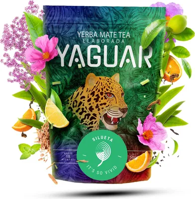 Image de Yaguar - Thé maté Silueta 500 g - Au thé vert - Séché à l'air libre - Séché à l'air libre - Doux, peu de poussière - Yerba maté du Brésil - Vieilli 18 mois