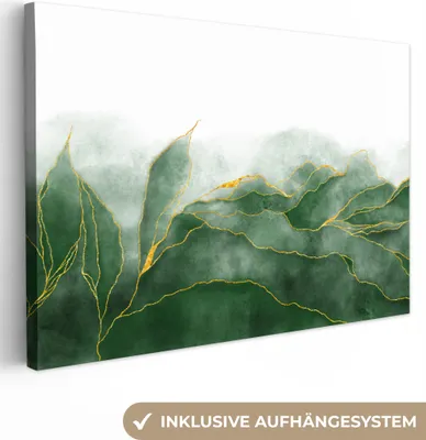 Produktbild von MuchoWow® - Leinwandbilder - Marmor - Grün - Luxus - Gold - Marmoroptik, Wandbild, Wanddeko Bilder Wohnzimmer, 90x60 cm