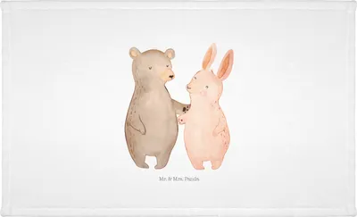 Produktbild von Mr. & Mrs. Panda 50 x 100 Handtuch Bär und Hase Umarmen - Weiß - Geschenk, frottee, Frotteehandtuch, Flauschtuch, für Immer, Freundin, 50x100, Bester Freund