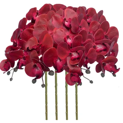 Künstliche Orchideen, 4 Stk., 80 cm, rot, Kunstblumen