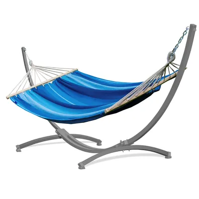 Produktbild von Potenza Outdoor Hängematte mit Gestell für 2 Personen I Stabhängematte XXL 220x160, 200kg I Grau Hängemattengestell 220kg Wetterfest
