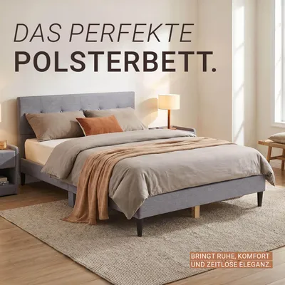 Produktbild von Homestyle4u Polsterbett 160x200 cm Bett Doppelbett mit Lattenrost Kopfteil Grau