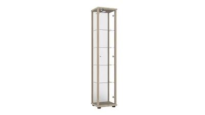 Obrázok produktu pre VR-Wohnideen sklenená skrinka vo farbe dub Sonoma (176x37x33 cm) so 4 výškovo nastavitelnými policami z tvrdeného bezpecnostného skla, LED, zámkom a zrkadlom; osvetlená; ideálna pre zberatelov;