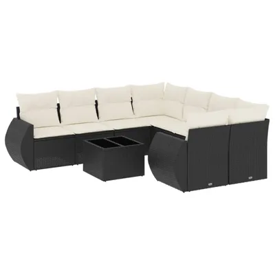 Produktbild von vidaXL 9-tlg. Garten-Sofagarnitur mit Kissen Schwarz Poly Rattan