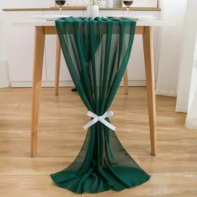 Immagine prodotto di Tovaglia in chiffon lavabile, 70 x 300 cm, grande, verde, per decorazioni da tavola