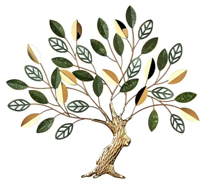 Produktbild von Wandbild TWIGS | 75x4x69 cm | Metall | gold & grün | filigrane 3D-Wanddeko mit Baum- und Blättermotiv | modernes Metallbild | Wanddeko für Eingangsbereich, Flur & Innenräume