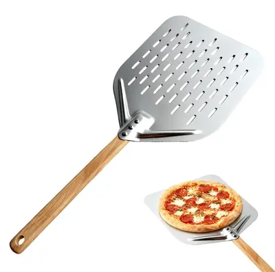 Productafbeelding van Gelochte pizzaschep, 40 x 30 cm, aluminiumlegering, afneembaar handvat, zilverkleurig