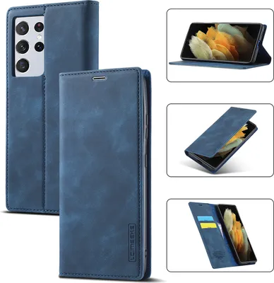 Produktbild von Galaxy S21 Ultra 5G Hülle, Standfunktion Kartenfach Wallet Leder Schutzhülle für Samsung Galaxy S21 Ultra 5G Blau