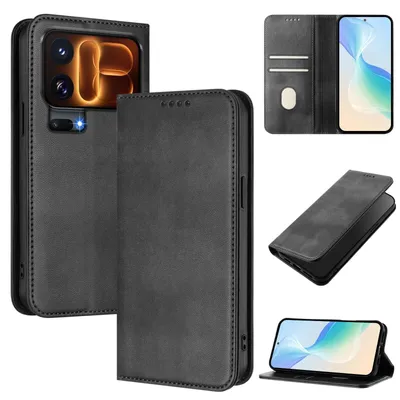 Produktbild von Handyhülle für Xiaomi 18 Pro, Vintage Leder RFID Schutz Kartenfach Standfunktion Magnetische Klapphülle Schwarz