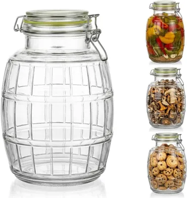 Produktbild von Großes Einmachglas 2,8L mit Bügelverschluss – Hermetisches Vorratsglas in Fassoptik zum Fermentieren, Einkochen & Aufbewahren