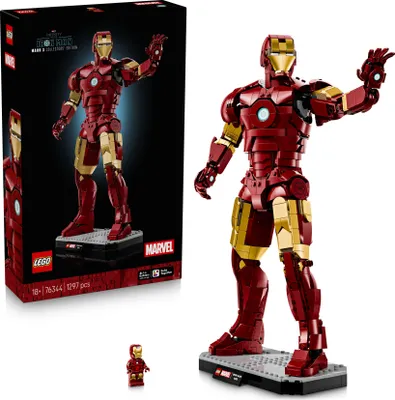 Produktbild von LEGO | Marvel Iron Man Mark 3 Sammleredition - Avengers Bauset für Erwachsene - Modellbau mit Minifigur, Ständer und Namensschild - Kreatives Geschenk für Männer, Frauen und allen Fans - 76344