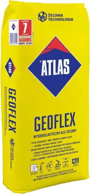 A yellow bag of Atlas Geoflex adhesive.