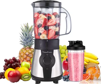 Produktbild von Moulinex Blend&Go LM1B1D 300W Mixer, Smoothie-Mixer mit 750 ml Kunststoffkrug, inklusive tragbarer Flasche, 4 abnehmbaren Klingen,