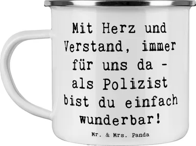 Produktbild von Mr. & Mrs. Panda Teetasse Spruch Polizist Wunderbar - Weiß - Geschenk, Emailletasse, Aufmerksamkeit, liebevoll, besondere Momente, herz und verstand, Bedanken, Pott, Held