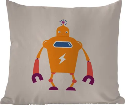 Produktbild von MuchoWow® Outdoor Kissen - Roboter - Antenne - Orange - Blitzschlag - Junge - Kinder - 50x50 cm - Wetterfest - Lounge Kissen - Komfortabel - Kissen mit Bild
