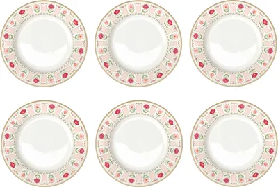 Produktbild von 6er Set Speiseteller FLOWERY Blumen D. 26,5cm weiß rosa aus Porzellan Easy Life