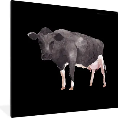 Produktbild von MuchoWow® MuchoWow® Gerahmtes Poster Kuh - Schwarz - Weiß 40x40 cm - Poster mit zchwarzem Bilderrahmen - Mit Rahmen - Wanddekoration Schlafzimmer
