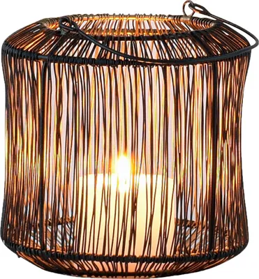 Produktbild von Marrakesch Boho Deko Aesthetic Windlichter Metall Draht 14 cm groß schwarz Gold | Windlicht Teelichthalter Stello als Gartendeko & Wohnzimmer Tisch Deko | Exquisite Kerzenständer für Teelichter