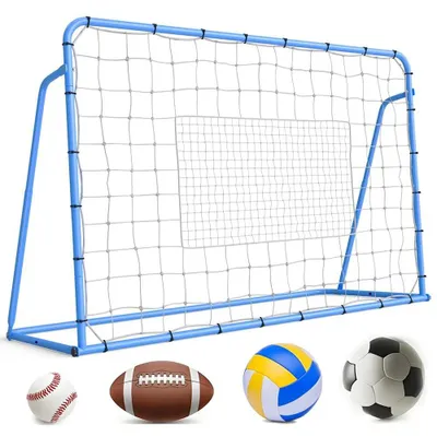 Image de Filet de rebond pour football - Filet d'entraînement - 183 × 122 cm - Angle réglable - Cadre en acier robuste et antirouille - Montage rapide - Filet en PE - Bleu