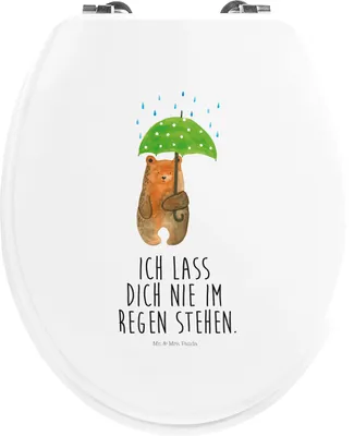 Produktbild von Mr. & Mrs. Panda Toilettendeckel Bär Regenschirm - Weiß - Geschenk, WC Sitz, Liebe, holz, Freunde, Teddy, Pärchen, Spruch, Partner, Familie, Klo-Deckel, Klodeckel