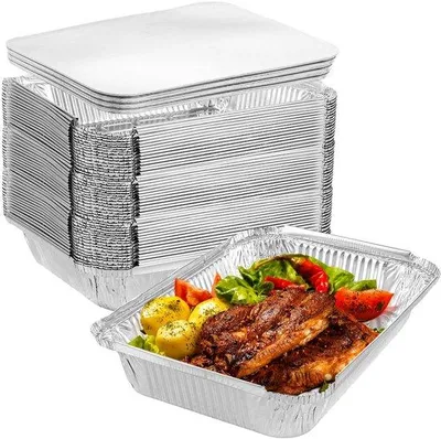 Zdjęcie produktu dla Solidchoice - 50 sztuk aluminiowych misek do grillowania, 1150 ml aluminiowych misek z pokrywką, aluminiowe naczynia do grillowania, pieczenia i gotowania