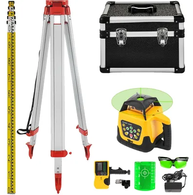 Obrázek produktu pro VEVOR Sada rotačního laseru, včetně: 500 metrů, stativ z hliníku (1,65 metru) a laserová vodováha (5 metrů)