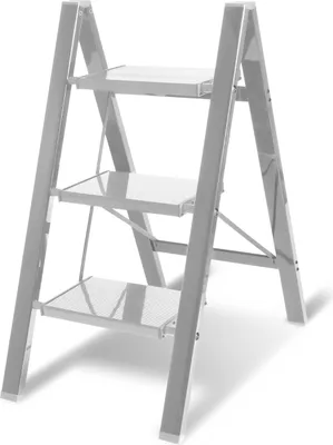 Image de Escabeau pliant 3 marches Argent Escabeau à marches Escabeau pliant Alu