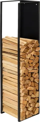 Productafbeelding van Wandmontage brandhoutrek - Houtopslag voor binnen - Gepoedercoat - Ijzer - Zwart - 140x25x25 cm